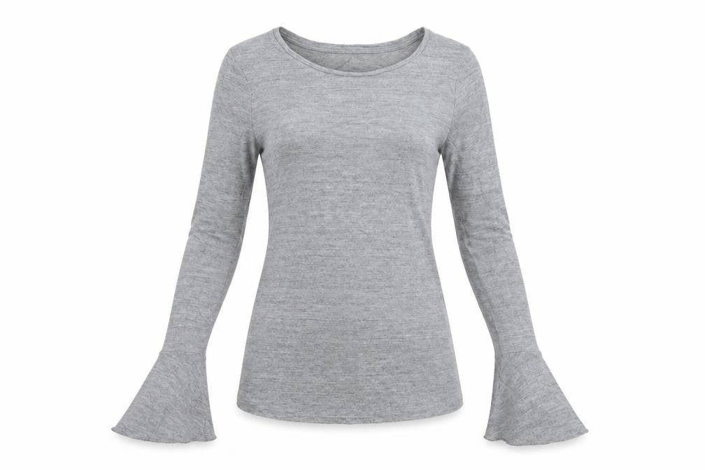 Benetton Women's Grey Long Sleeve T-Shirt, Size S