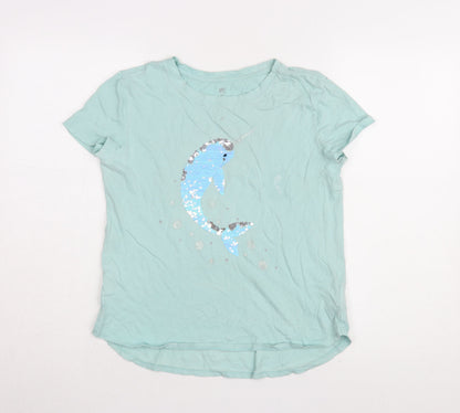 Additional front view of Gap girls’ blue sequin graphic t-shirt xl, round neck casual