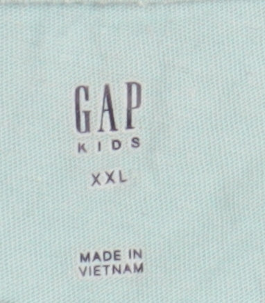 Close-up detail of Gap girls’ blue sequin graphic t-shirt xl, round neck casual