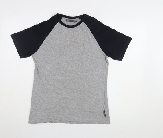 French Connection Men's Grey Colourblock T-Shirt, Size 13