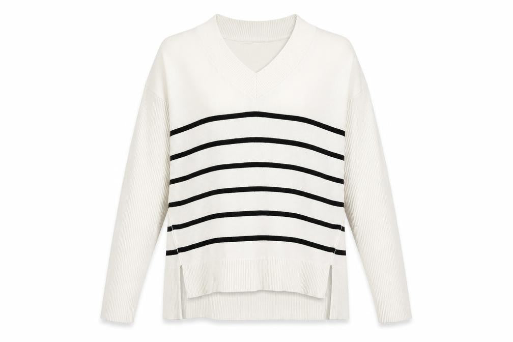 River Island Women's White Striped Pullover Jumper S