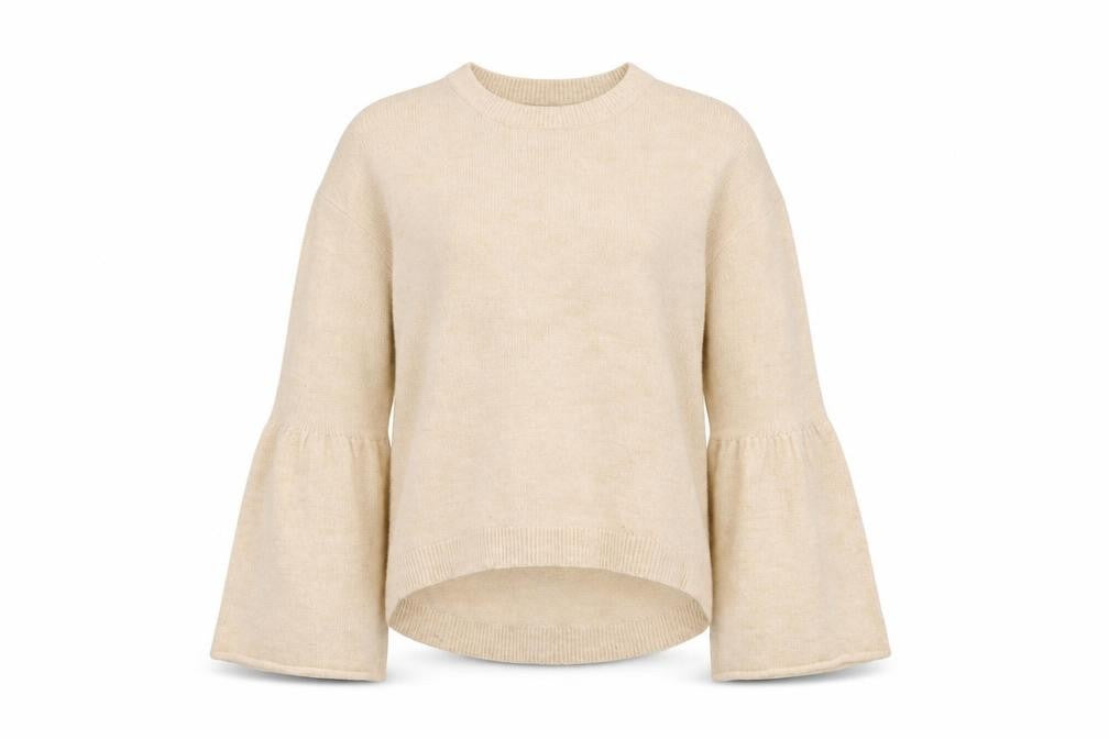 Micha Lounge Women's Beige Knit Pullover Jumper, Size S, Bell Sleeve