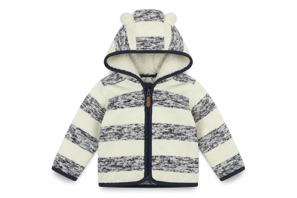H&M Unisex Ivory Striped Hooded Jacket 9-12 Months