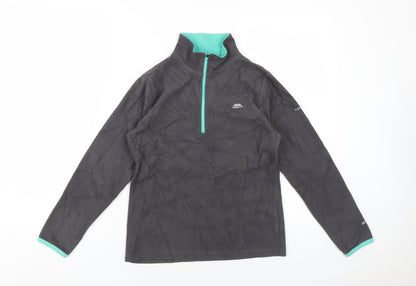 Additional front view of Trespass boys’ black fleece 1/4 zip sweatshirt 11-12 years