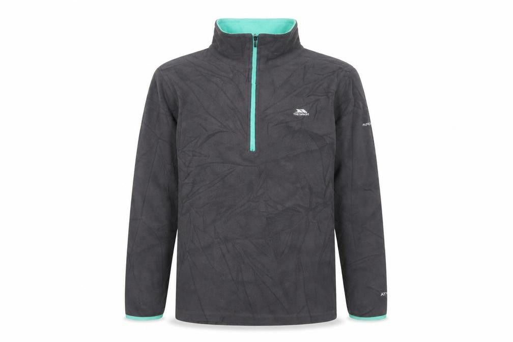 Front view of Trespass boys’ black fleece 1/4 zip sweatshirt 11-12 years
