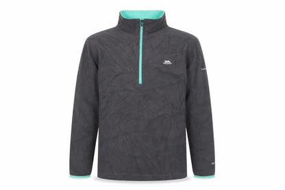 Front view of Trespass boys’ black fleece 1/4 zip sweatshirt 11-12 years