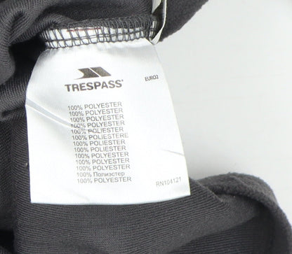 Brand and care label for Trespass boys’ black fleece 1/4 zip sweatshirt 11-12 years