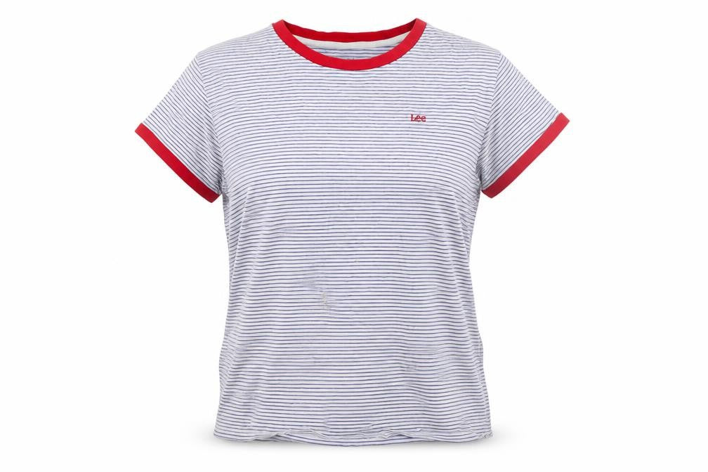 Lee Unisex White Striped Ringer T-Shirt L Casual