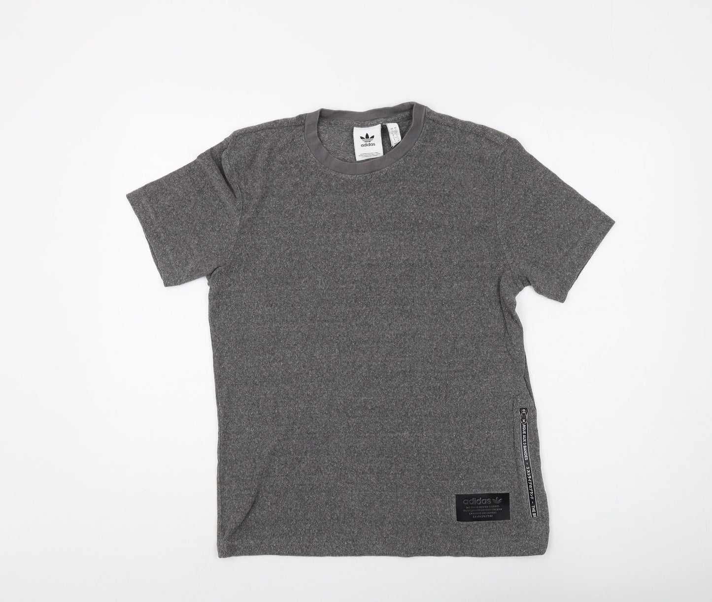Adidas Men's Grey T-Shirt, Size M, Crew Neck, Logo Accent
