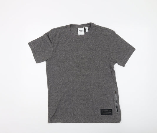 Adidas Men's Grey T-Shirt, Size M, Crew Neck, Logo Accent