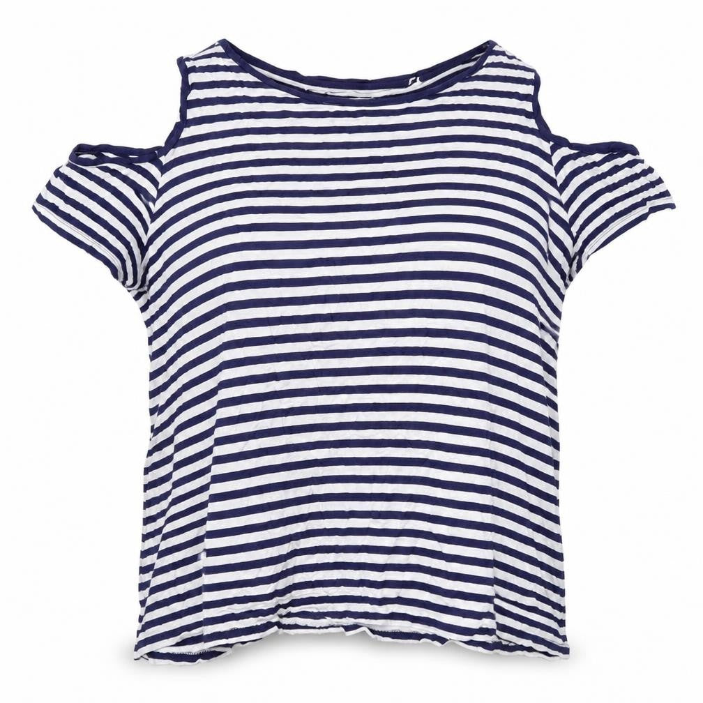 Capsule Women's Blue Striped Cold Shoulder T-Shirt