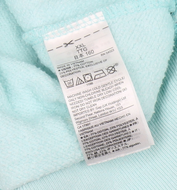 Brand and care label for Gap girls’ blue hoodie pullover -, size 13, years