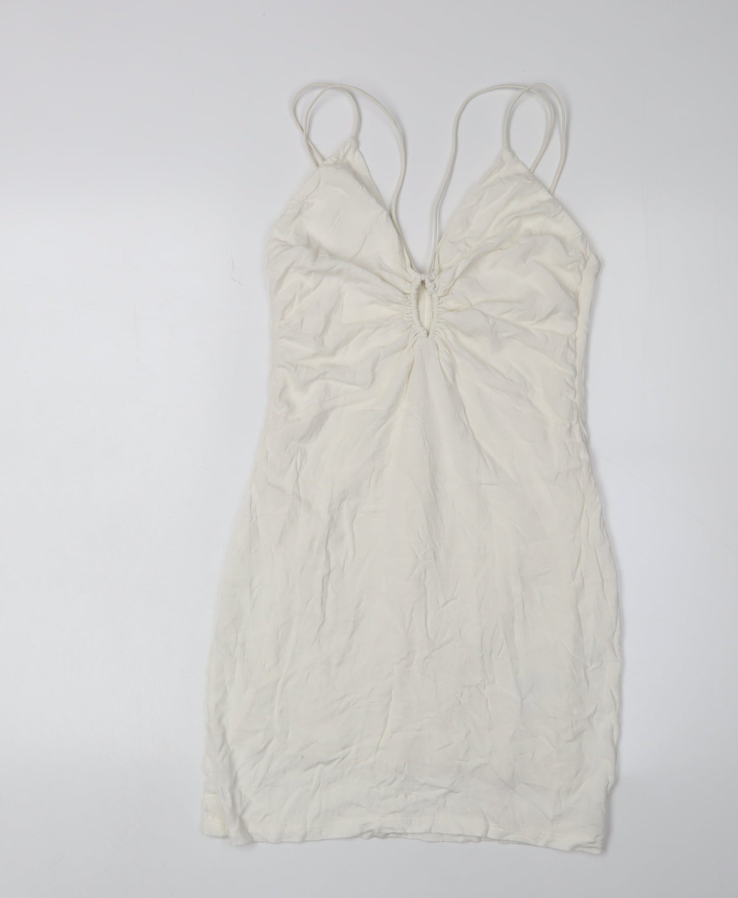 H&M Women's Ivory Slip Dress, Size S, Strappy, V-Neck