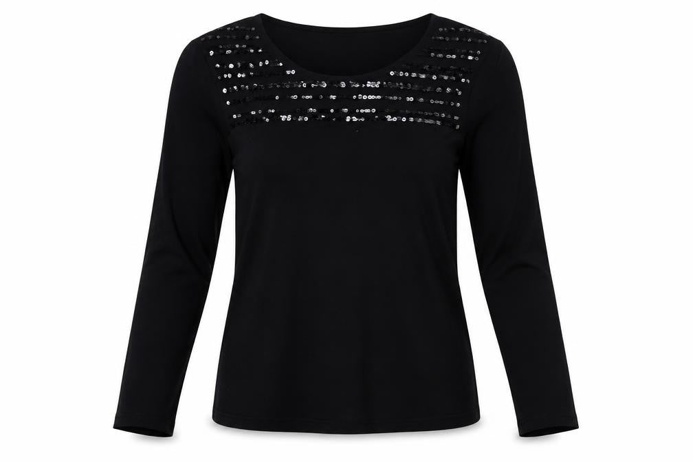 Viyella Women's Black 3/4 Sleeve Sequin Blouse - Petites S