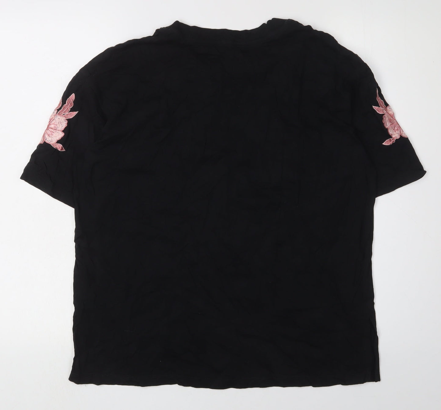Asos Women's Black Floral Embroidered T-Shirt UK 10
