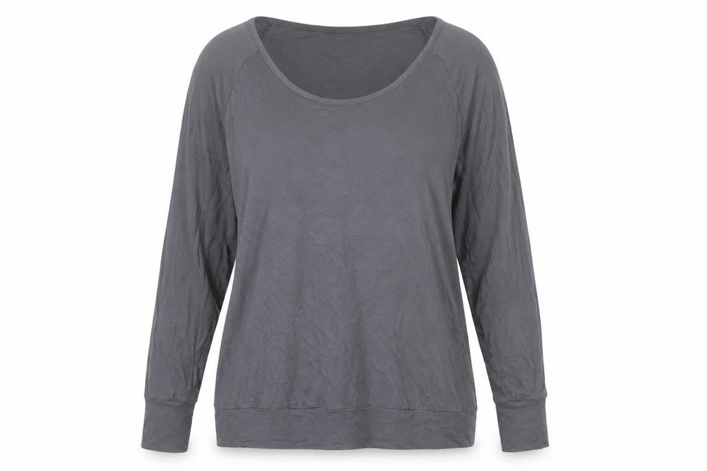 SOSANDAR Women's Grey Long Sleeve Scoop Neck Top