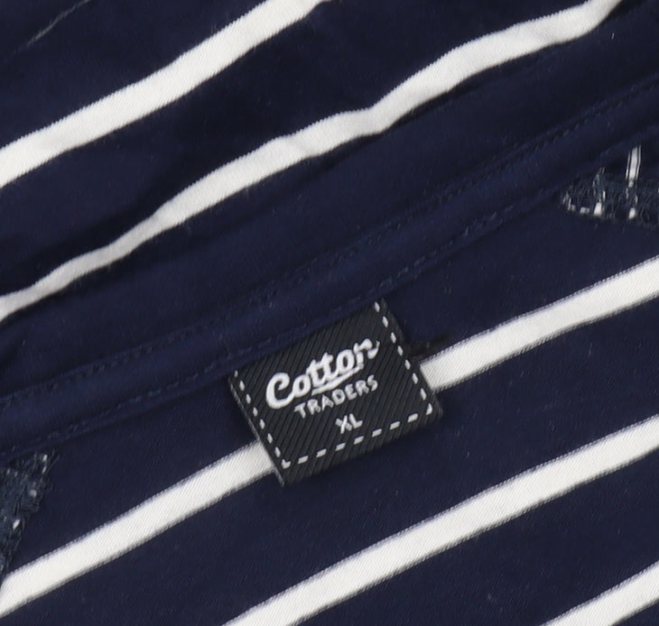 Cotton Traders Unisex Blue Striped XL V-Neck T-Shirt
