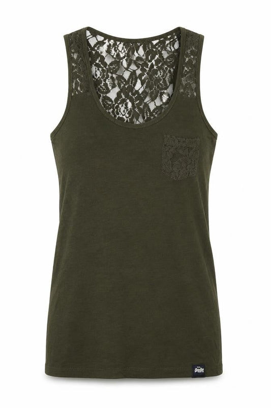 Superdry Women's Olive Lace Tank, 2XS - Casual Summer Basic