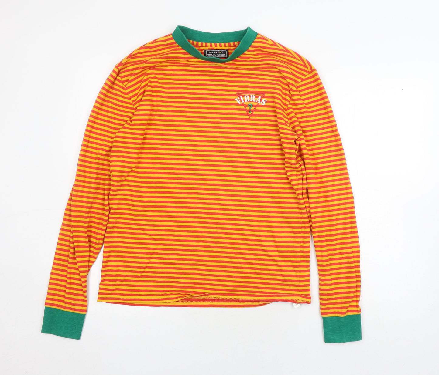 Guess Unisex Adults Orange Striped XS Pullover Long Sleeve