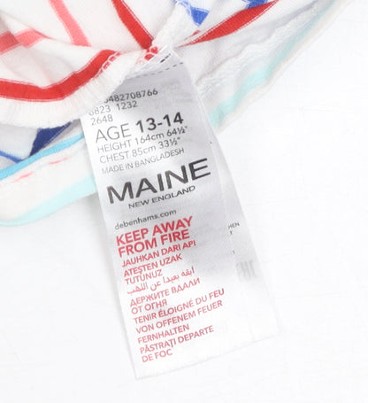 Close-up detail of Maine New England girls’ multi-stripe cotton playsuit, size 13-14