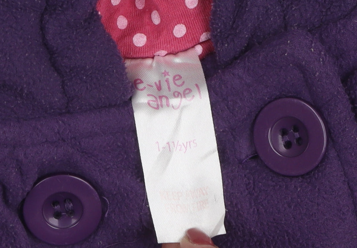 Close-up detail of E-Vie Angel girls’' purple hooded coat 12-18 months
