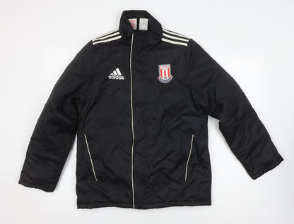 Additional front view of Adidas boys’ black puffer jacket lined winter coat, size L