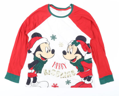Preloved Disney Christmas T-Shirt Unisex Red White Size 8-10 - Front