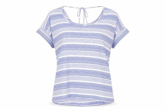 FatFace Women's Blue Striped Linen T-Shirt Size 10