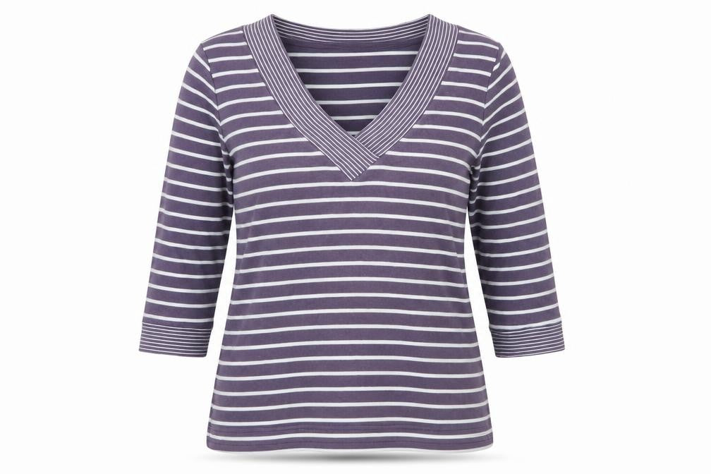 Hawkshead Women's Blue Striped V-Neck T-Shirt Size 12