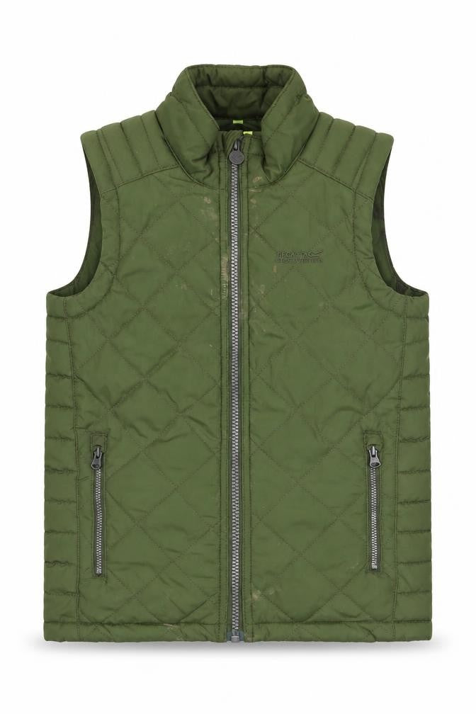 Front view of Regatta boys’ green quilted bodywarmer jacket 9-10 years