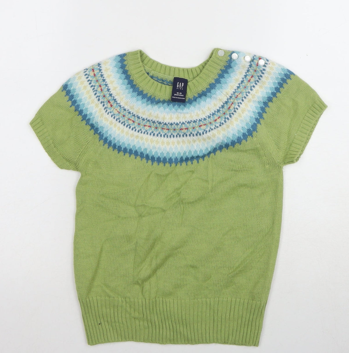 Gap Girls Green Geometric Pullover Jumper Size 12-13 Years