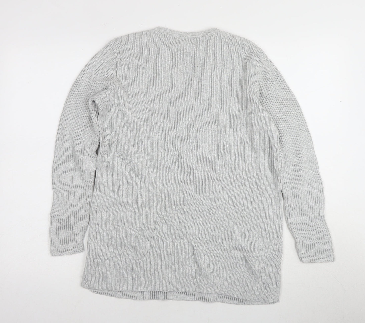 Lands End Grey Cotton V-Neck Women's Jumper, M