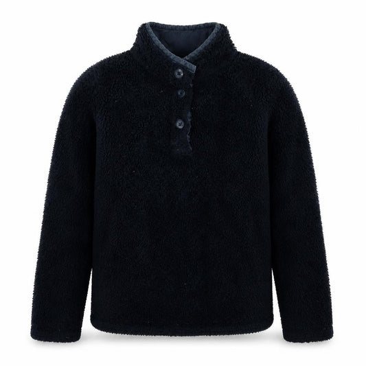 Front view of FatFace boys’ black graphic print henley sweatshirt 12-13 years