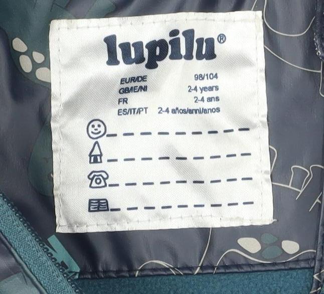 Lupilu Boys Black Dinosaur Rain Jacket 2-3 Years Hooded Reflective