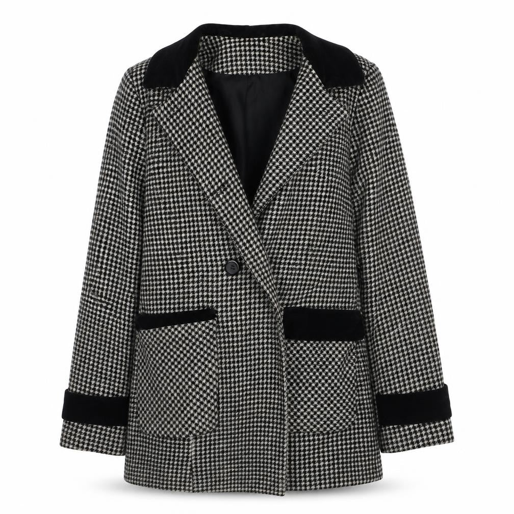 Amaryllis Women's Black & White Houndstooth Pea Coat Size 10