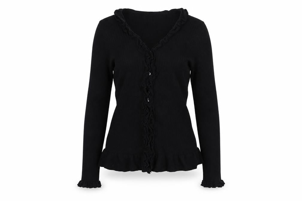 Venue Women's Black Ruffle Button-Up Top Size M