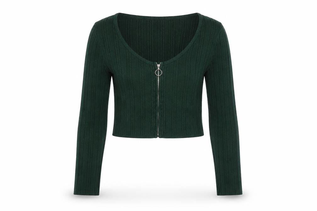 Cooperative Women's Green Cropped Zip Top Size M