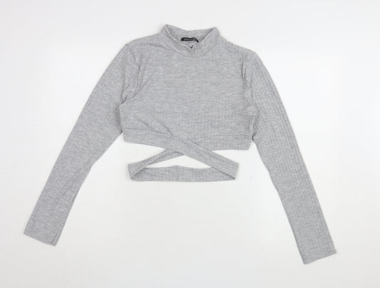 Boohoo Women's Grey Cropped T-Shirt Size 14 Slim Fit