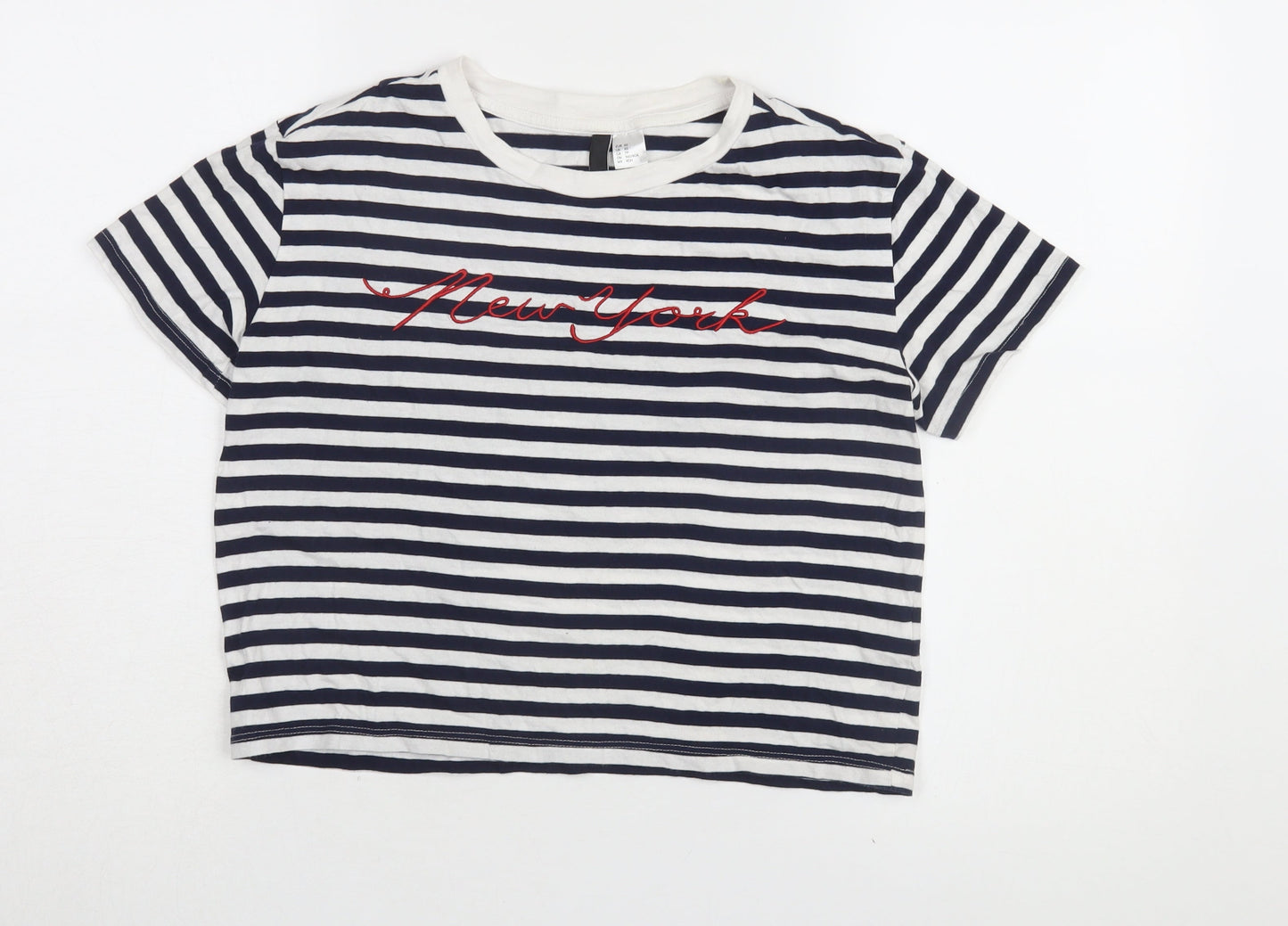 H&M Women's XS Blue Cropped T-Shirt New York Striped