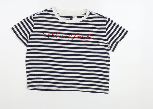H&M Women's XS Blue Cropped T-Shirt New York Striped