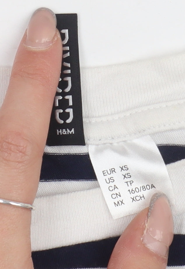 H&M Women's XS Blue Cropped T-Shirt New York Striped