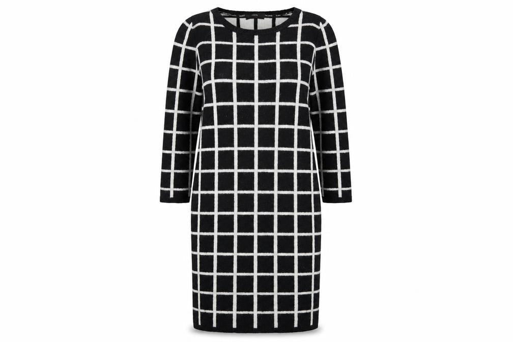Next Women's Black Check Sheath Dress, Size 12, 3/4 Sleeve