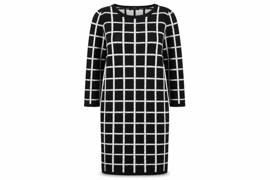 Next Women's Black Check Sheath Dress, Size 12, 3/4 Sleeve