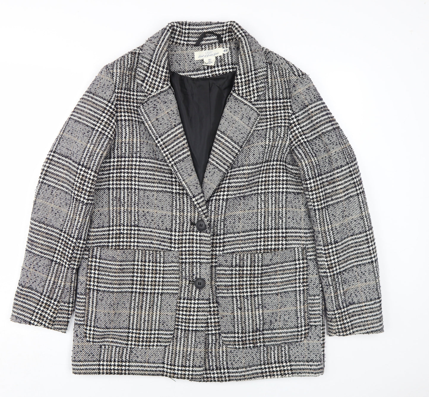 H&M Women's Black Grey Check Blazer Size S