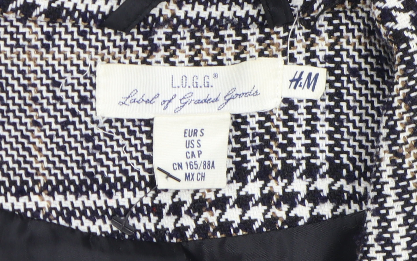 H&M Women's Black Grey Check Blazer Size S