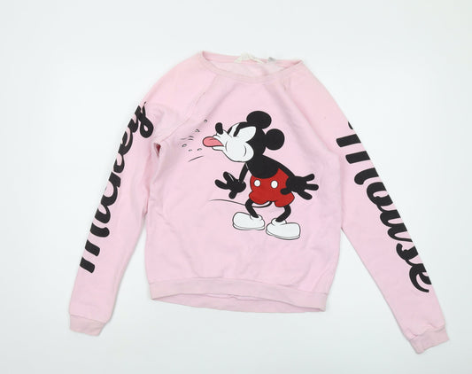 H&M Girls Pink Mickey Mouse Graphic Sweatshirt, Size 12 Years