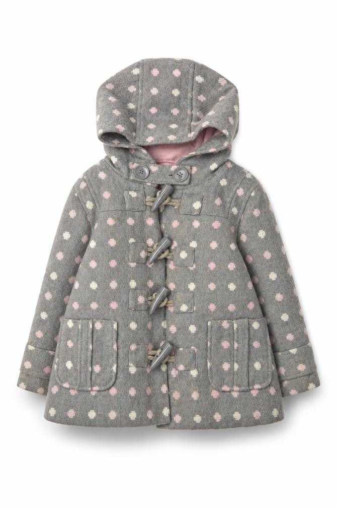 Next Girls Grey Polka Dot Duffle Coat, 1-2 Years, Autumn/Winter