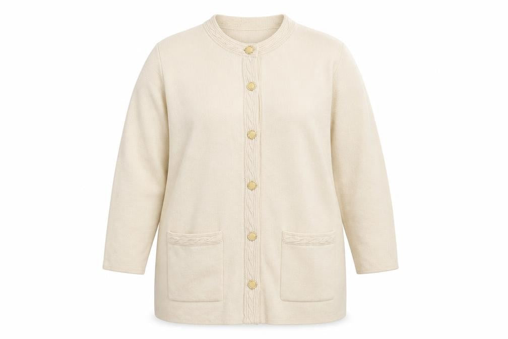 C&A Women's Beige Cardigan L Wool Mix 3/4 Sleeve