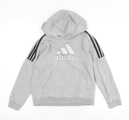 Additional front view of Adidas boys’ grey pullover hoodie - m, casual style