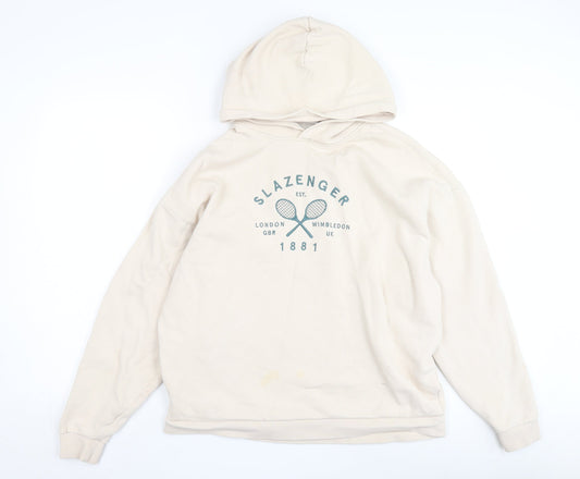 Slazenger Beige Pullover Hoodie, Size 14, Unisex, Graphic Print